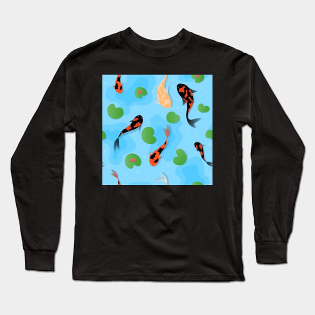 koi carps and lotus in water, japanese culture symbols Long Sleeve T-Shirt by Lozovytska